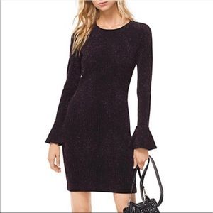 Michael Kors, Black Sparkle Bell Sleeve Dress, Winter Cocktail Party